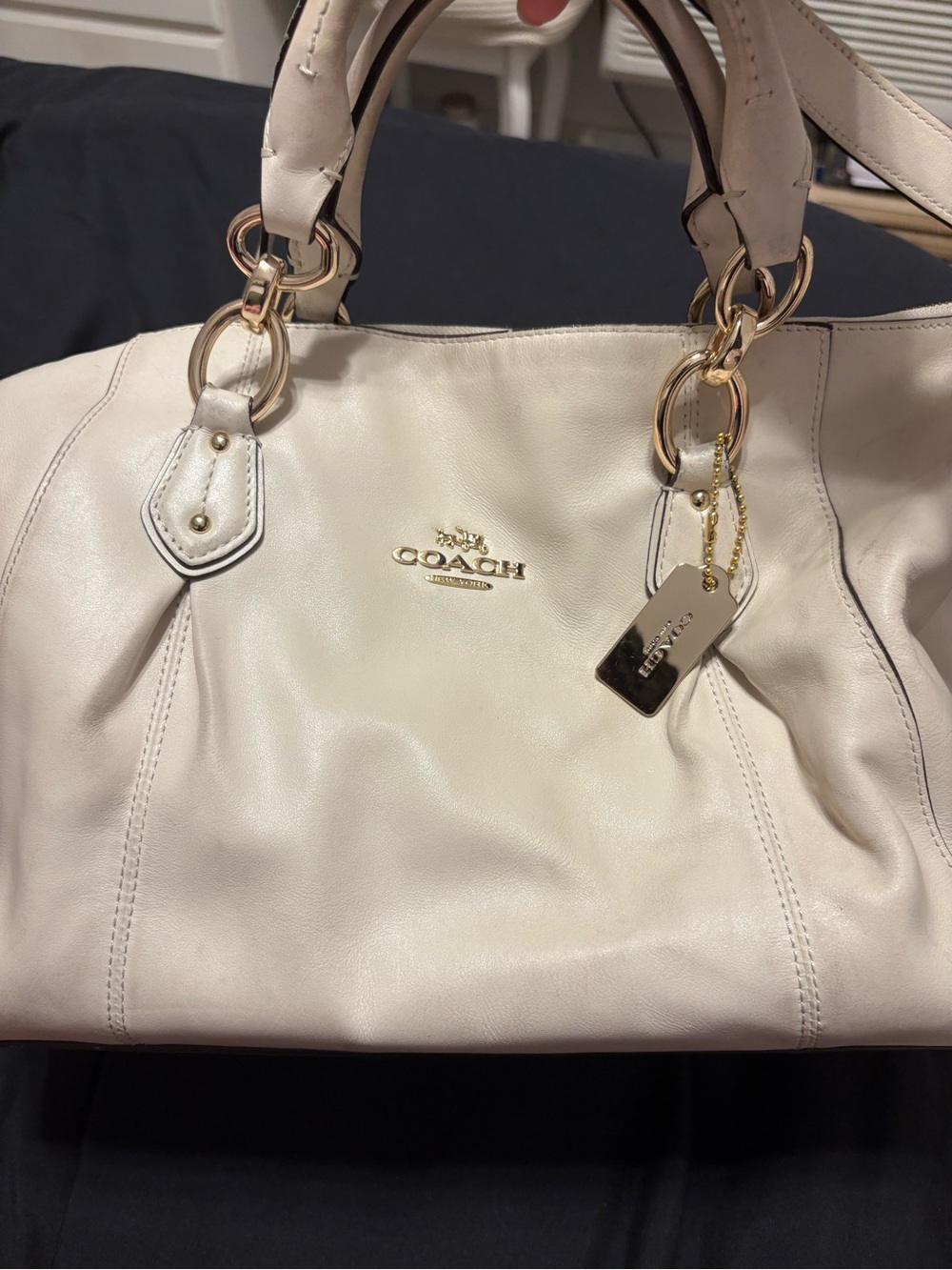 COACH Cream Leather Shoulder Tote with Gold Hardware
